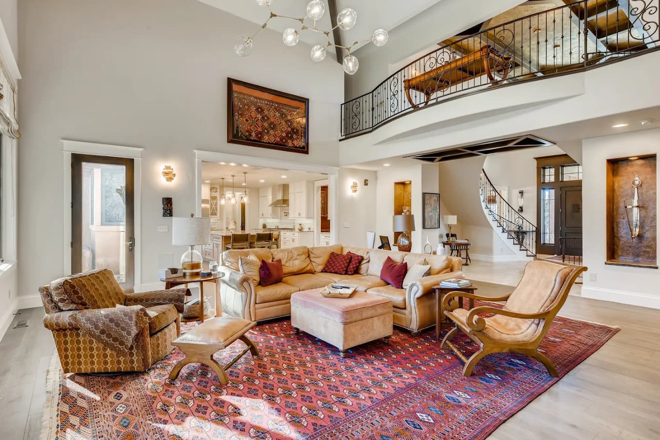 Formal living room with repainted walls and a vaulted ceiling